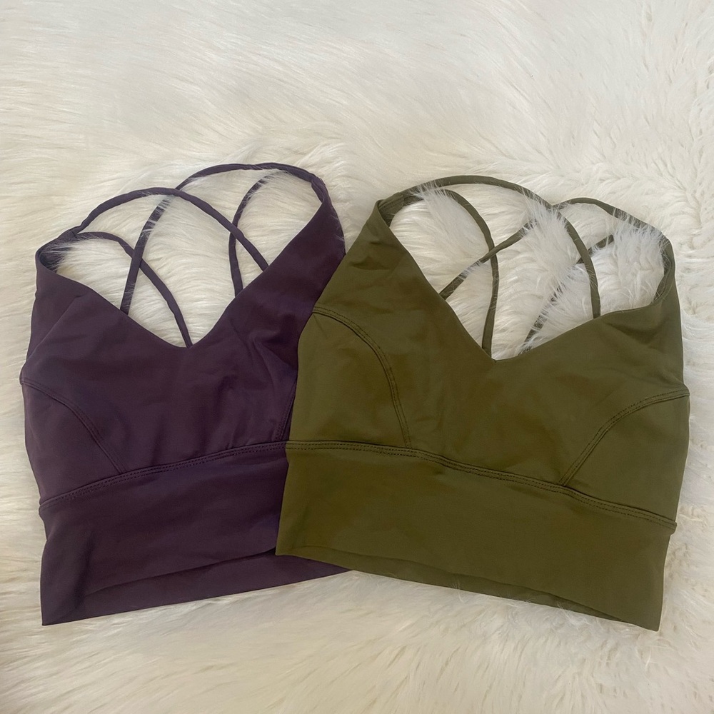 TWO!! Forever 21 Strappy Sports Bras (Purple and Green) Sz S